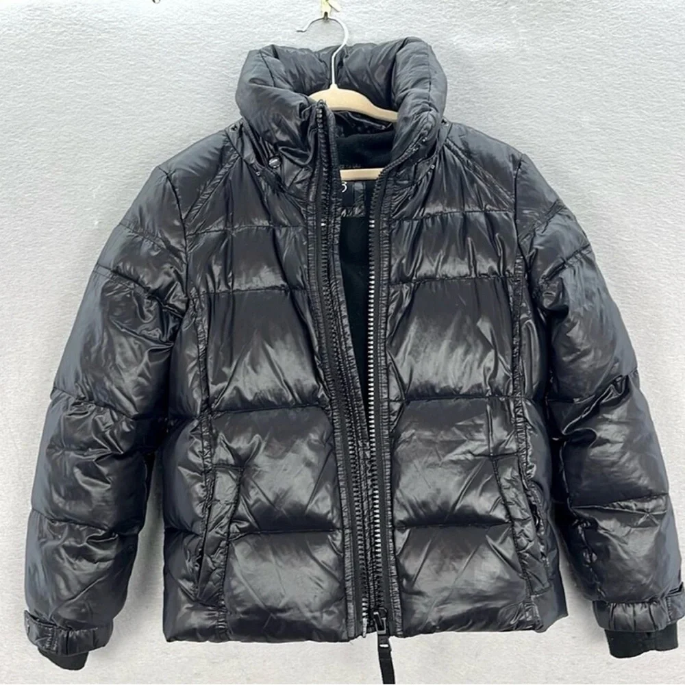 S13 - little girls black Matt finish down puffer full zip hooded winter jacket 4